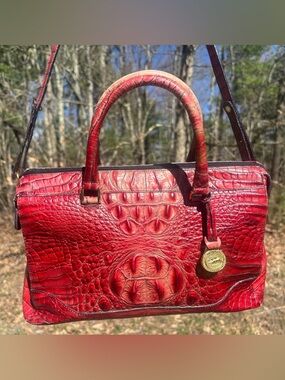 Brahmin Leather Croc Embossed Crossbody Bag Vintage Authentic